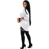 Solid Sequin Loose Turndown Neck Shirt Dress