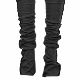 Solid Dark Grey Tight Stacked Pants