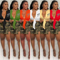 Summer Cross Leather Embroidery Hollow Bandage Shirt