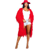 Solid Color Knitted Hand Crochet Fringe Cardigan Sweater
