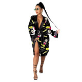 Fashion Women's Robes Print Loose Pajamas Bathrobe Bandage Robes Housewear Women's Wear Sleepwear Robes