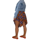 Summer Printed Preppy Style High Waist Plaid Belted Midi Asymmetrical Skirts