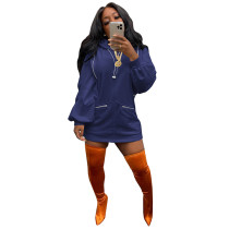 Fashion Casual Solid Basic Blue Hooded Collar Cold Lantern Sleeve Sweatshirt Dresses