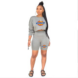 Casual O Neck Long Sleeve Sweatshirt Shorts Set with Pocket