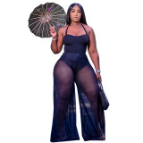 Copy Solid Color Stitching Halter Jumpsuit