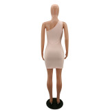 Solid Color Pit Single Shoulder Sleeveless Bodycon Dress