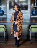 Women's Knitting Leopard Midi Cardigan Coat