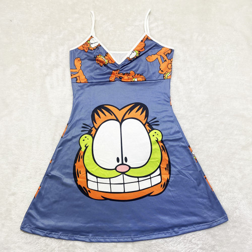 Sexy Loungewear Summer Cartoon Pattern Printed Spaghetti Strap Homewear Dress