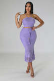 Casual Tassel Fishnet Knit Casual Halter Two Piece Set