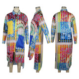 Woven Shirt Dress Printed Bat Sleeve Stitching Irregular Nightclub Mid Dress