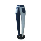 Stitching Color-blocking Skinny Jeans