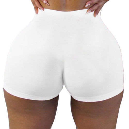 White Solid Color Ladies Skinny Low Waist Shorts Yoga Pants