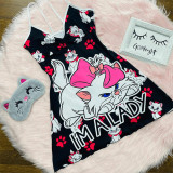 Sexy Loungewear Summer Cartoon Pattern Printed Spaghetti Strap Homewear Dress