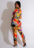 Casual Printed Short Sleeve Coloratura Legging Set