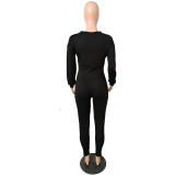 Solid Color Batwing Sleeve High Waist Top & Trousers