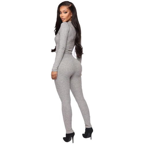 Casual Zipper High Neck Jumpsuit