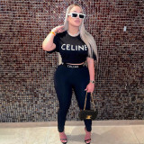 Casual Cotton Printed Streetwear Outfits Women O Neck Short Sleeve Pant Set