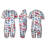 Casual Butterfly Print Sweatpants Two Pieces Set