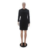Solid Color Hooded Sweatshirt Dress