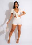 Women's Sports Casual Low-Cut Lace-Up Top Shorts Two-Piece Set