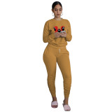 Trend New Apricot Squid Game Mask Man Printed Sports Two Piece Ruched Pants Set