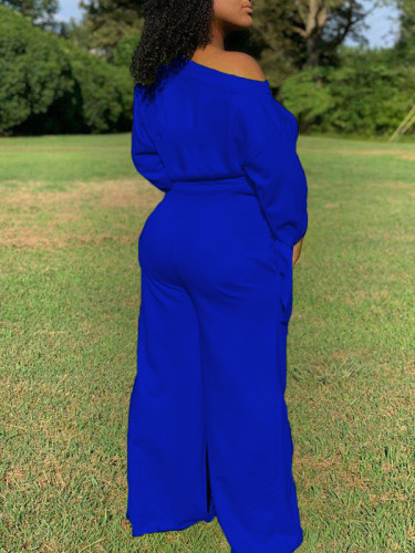 Solid Color Loose Cotton Sweatshirt Jumpsuit