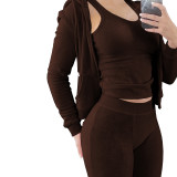 Autumn Winter Double-sided Fleece Vest Hooded Three Piece Set