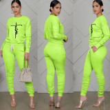 Casual Printed Long Sleeve Jogger Workout Pants Set with Pockets