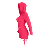 Knitted Jacquard Long Hoodie and Shorts