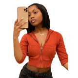 Casual Hooded Sports Crop Sweatsuit Top with 2 Pockets