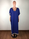 Summer V Neck Tassel Chiffon Beach Maxi Dress