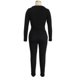 Black High Elastic Autumn Winter Sweater Set