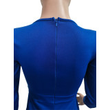 Spring Solid Color Round Neck Back Zipper Mid Dress