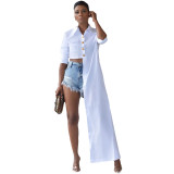 White Button Up Suit Collar Asymmetrical Shirt