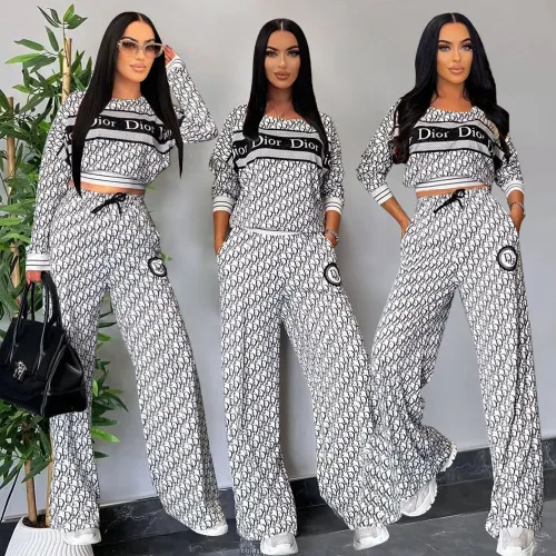 Casual Thread Printed Long Sleeve Tops Wide Leg Pants Two Piece Set