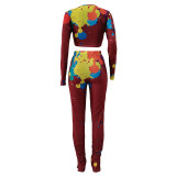 Women Colorful Ink-splash Print Crop Top Two Piece Outfits