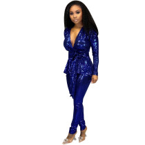 Casual Hot Stamping Two Piece Suit with Belt