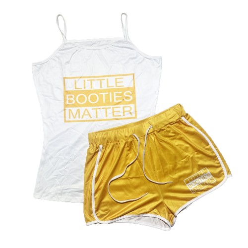 Women Sexy Graphic Print Letter Sling Yoga Shorts Set