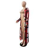 Geometric Print Long Cardigan