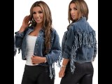 Fashion Ladies Jacket Cropped Denim Fringe Jacket Top