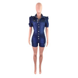 Casual Slim Fit Holes Shorts Denim Rompers