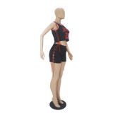 Two-Piece Double-sided Pattern Printed Sleeveless Bandage Shorts Set