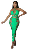 Women Summer 2022 Bandage Dress Halter Slit Lace Up Bodycon Evening Club Party Ruched Long Dress