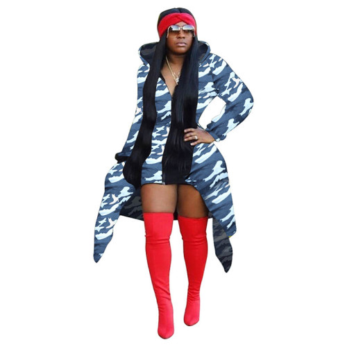 Irregular Printed Hooded Tail Jacket