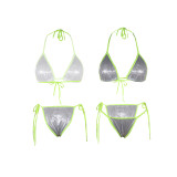 Sexy Sequins Mesh Bikinis 3 Pieces Swimsuit for Summer Beachwear
