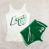 Summer Sexy Graphic Print Sleeveless Yoga Shorts Set