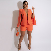 Casual Solid Cardigan and Shorts Two Piece Set