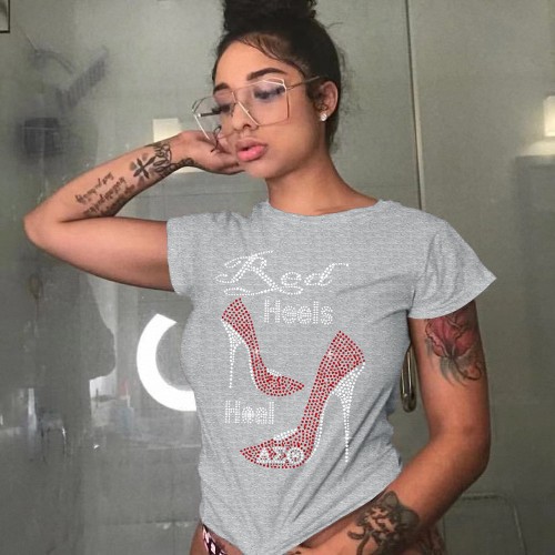 Grey Pullover Hot Drill Short Sleeve Tees