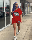 Women Tracksuits Outfit Casual Solid Color Graphic Print Short Sleeve Shorts Two-Piece Set