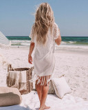 V Neck Knitted Fringed Beach Dress